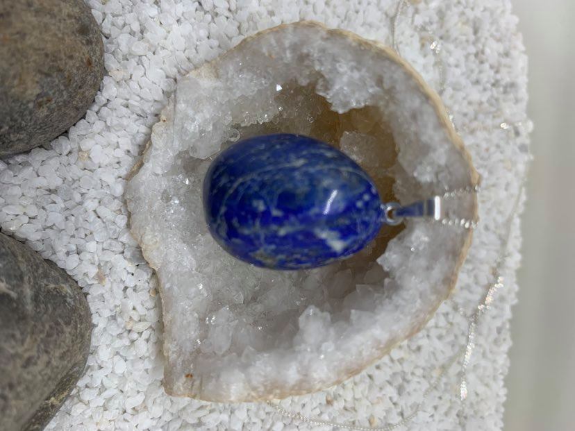 Pendentif Pierre Roulée Lapis Lazuli – Collier 41‑45 Cm – Pierre Bleue Chakra – Neuf Avec étiquettes